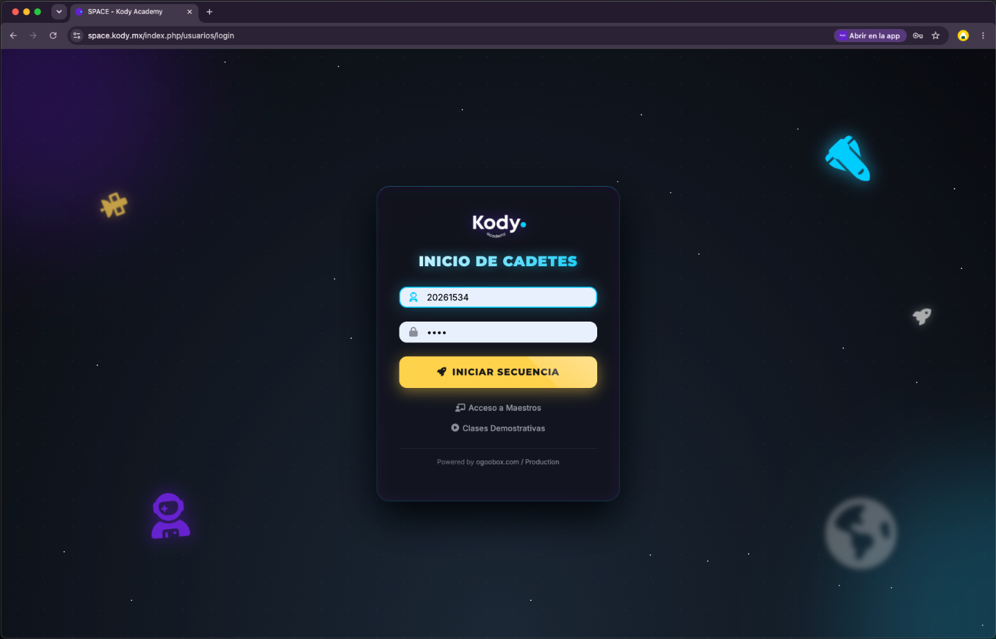 Inicio de cadetes en Kody Space