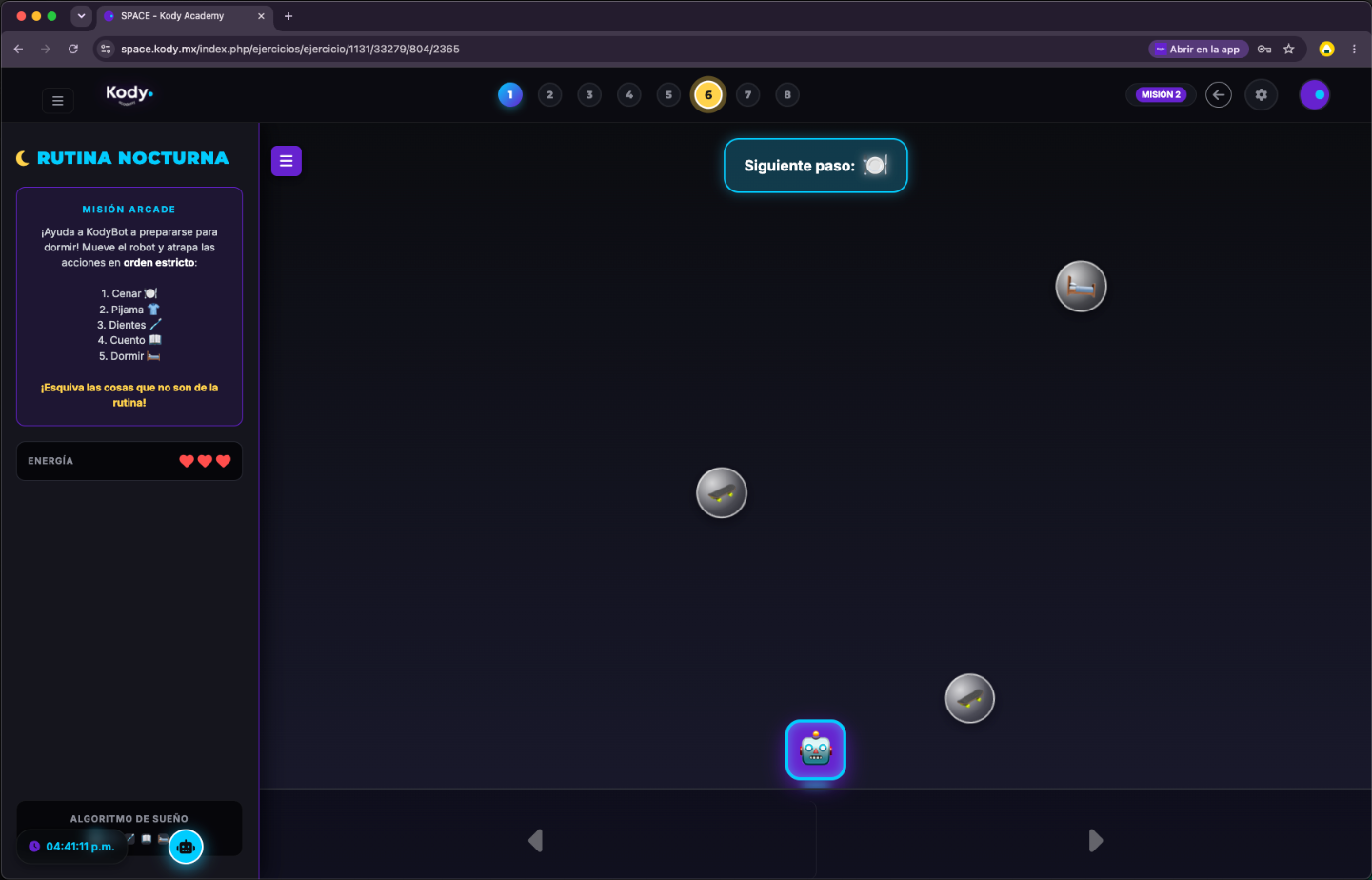 Rutina nocturna con KodyBot